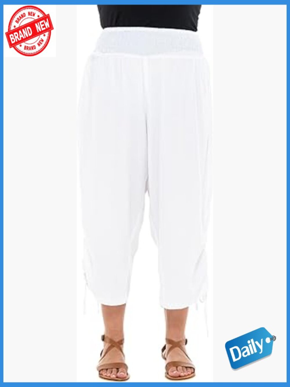 Wide Leg Cropped Rayon Pants Smocked Elastic Waist Boho Summer Beach